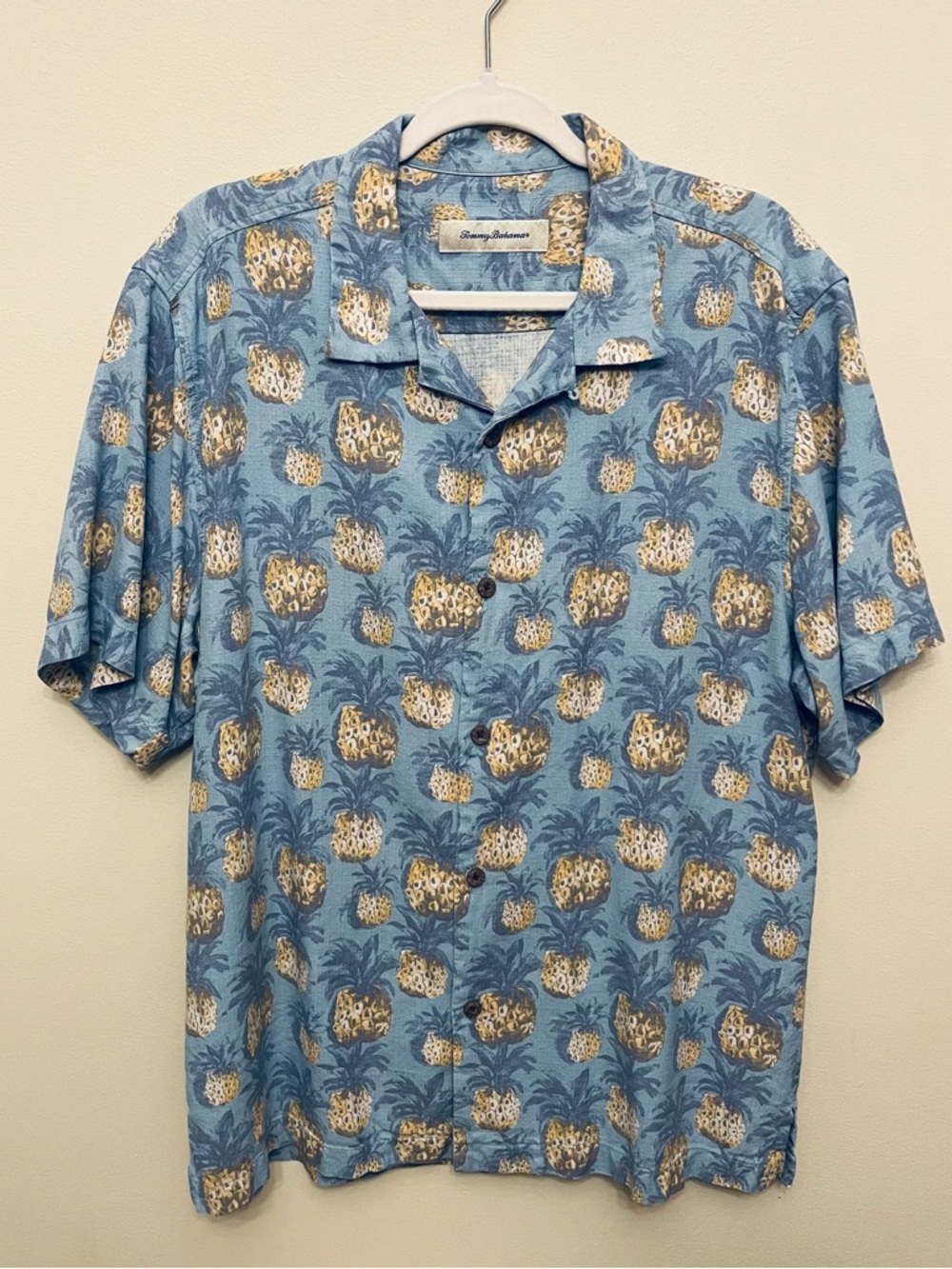 Tommy Bahama Hawaiian Camp Shirt Tropical Pineapple 100% Silk Men's Size Large